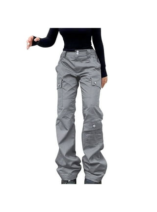 Sunisery Women Cargo Pants High Waist Straight Leg Baggy Pants E-Girls  Boyfriend Trousers Streetwear Khaki S 