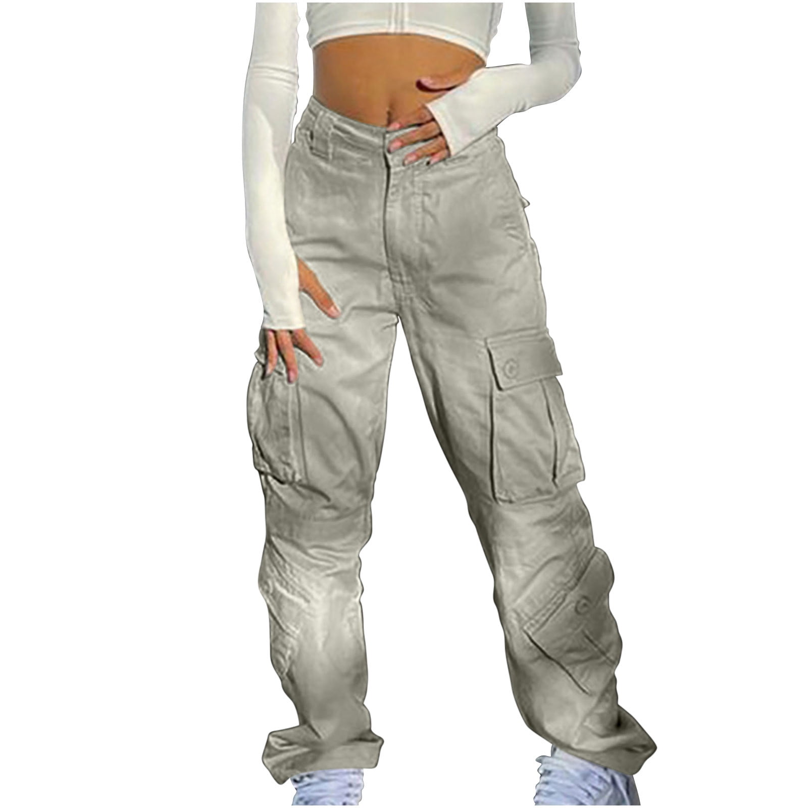 Women's Baggy Cargo Pants Low Waist Zipper Loose Fit Wide