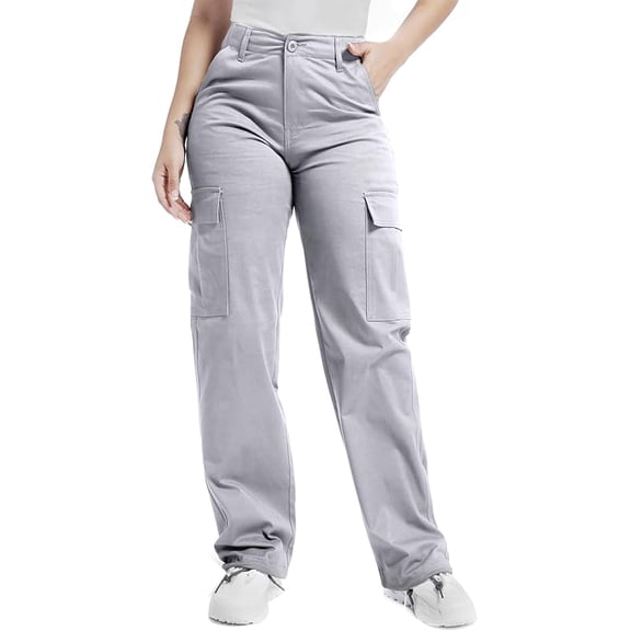 Women's Baggy Cargo Pants Relaxed Fit Casual Cotton Hiking Pants with 6 Pockets Grey