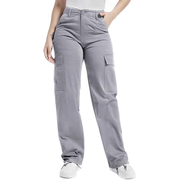 Women's Baggy Cargo Pants Relaxed Fit Casual Cotton Hiking Pants with 6 Pockets Grey