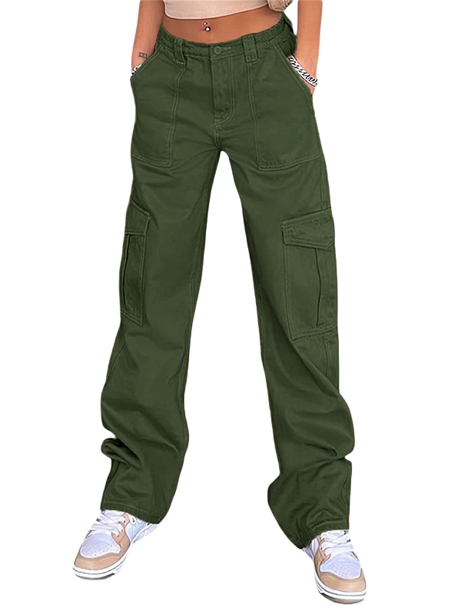 MS SHEA MAY Aesthetic Fashion Baggy Cargo Pants for Women Loose Wide  Straight Leg Grunge Clothing Punk E-Girl Harajuku Streetwear, Army Green at   Women's Clothing store