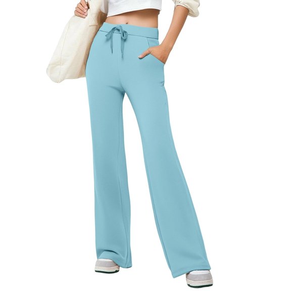 Women's Baggy Casual Sweatpants Workwear Pant Mid‑Rise Moderate Flare Fit Drawstring Style with Pockets Fashionable Draped Long Pants