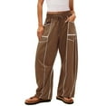 thumbnail image 1 of Women's Baggy Casual Wide Leg Pants With Drawstring Color Block High Elastic Waistband Sweatpants With Pockets (M, Brown), 1 of 5