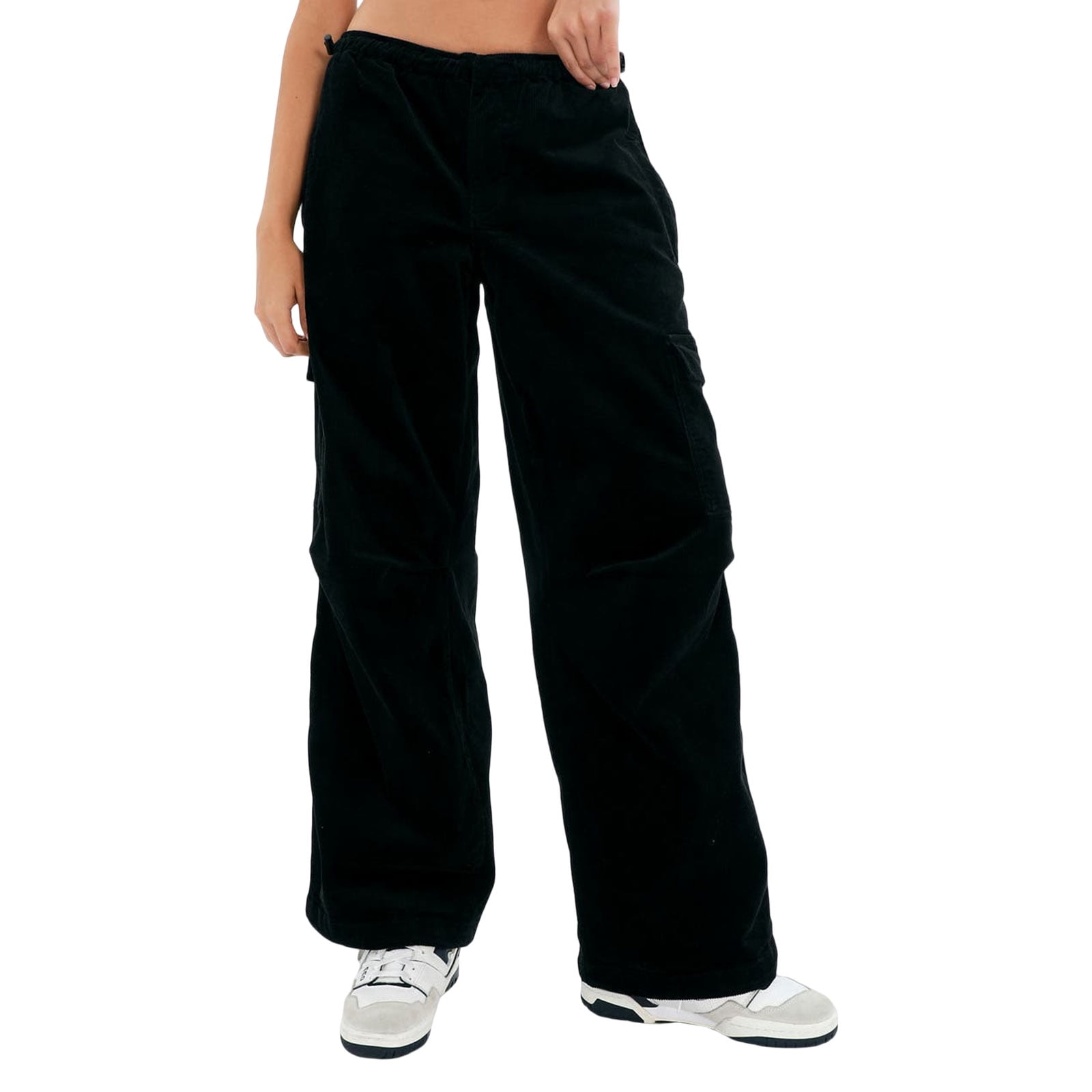 Women's Baggy Corduroy Cargo Pants Hiking Workout Straight Wide Leg