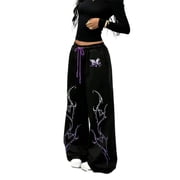 Women's Baggy Gothic Sweatpants Trendy Letter & Star Double-Sided Print Baggy Gym Sweatpants Y2K Pants Streetwear Y2K Clothing Women Loose Wide Leg Casual Joggers with Pockets