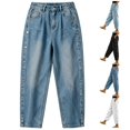 thumbnail image 1 of Women's Baggy Jeans Elastic High Waist Loose Tapered Denim Pants Side Button Detail Y2K Trousers with Pockets Vintage Casual Streetwear White, 1 of 6