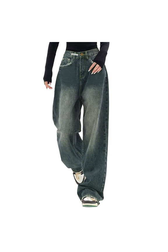 Women's Baggy Jeans – High Waist E-Girl Style Streetwear – Loose Straight Leg Vintage Denim – Washed Casual Trousers – Blue – Sizes S-XXXXXL