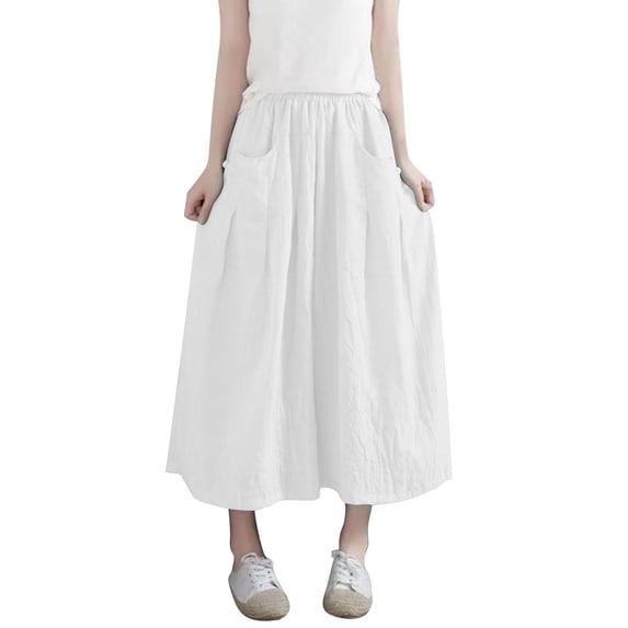 Women's Baggy Linen Capri Pants with Pockets Elastic Waist Wide Leg Capris Plus Size Loose Beach Boho Trouser (XL, White)