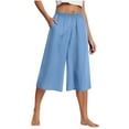thumbnail image 1 of Women's Baggy Linen Wide Leg Palazzo Capris Pull On Solid Summer Beach Cropped Culottes Pants Pocketed, 1 of 7