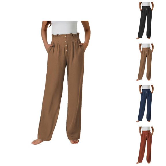 Women's Baggy Linen Wide Leg Trousers Elastic Waist Harem Pants Loose Fit and Comfortable Casual Fashion Slacks for Everyday and Use