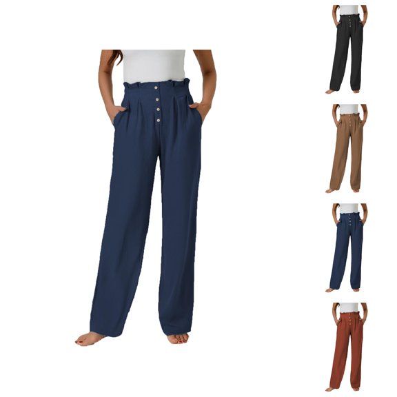 Women's Baggy Linen Wide Leg Trousers Elastic Waist Harem Pants Loose Fit and Comfortable Casual Fashion Slacks for Everyday and Use