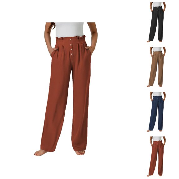 Women's Baggy Linen Wide Leg Trousers Elastic Waist Harem Pants Loose Fit and Comfortable Casual Fashion Slacks for Everyday and Use