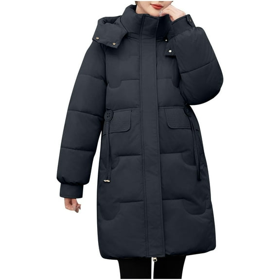 Women's Baggy Puffer Jacket, Warm Quilted Padded Down Coats Thick Insulated Winter Outerwear with Detachable Hood