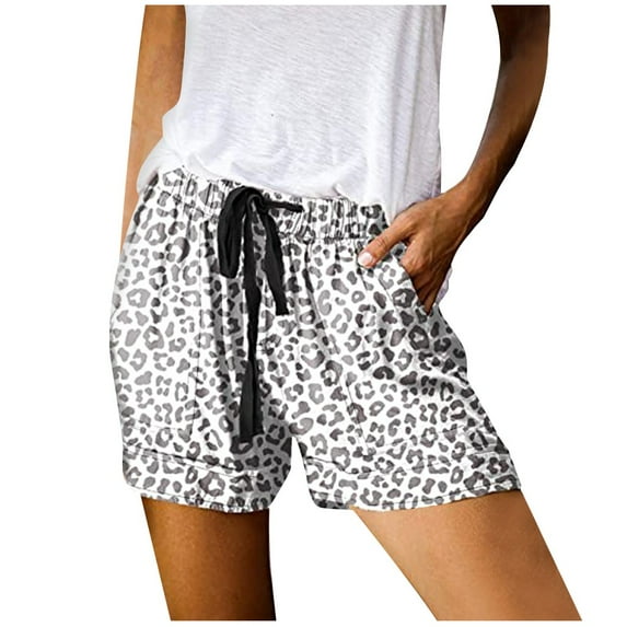 Women's Baggy Shorts Comfy Summer Leopard Drawstring Elastic Waist Casual Pants Loose High Waisted Short with Pockets S-5XL