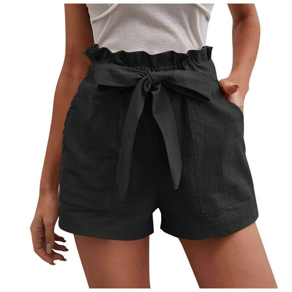 Women's Baggy Shorts for Bowknot Belted Casual Elastic Summer Beach Loose High Waisted Short with Pockets S-2XL
