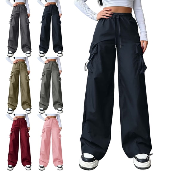 Women's Baggy Straight Leg Cargo Pants with Pockets Casual Long Trousers