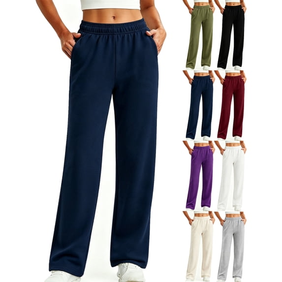 Women's Baggy Sweatpants Sports for Women Elastic Waist Loose Fit Solid Color Casual Lounge Home Everyday Pants with Pockets