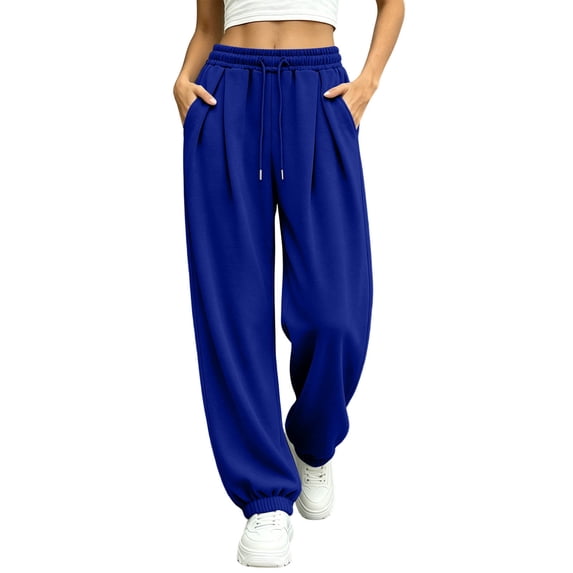 Women's Baggy Sweatpants Y2K Pleated High Waist Drawstring Jogger Pants Soft Casual Street Athletic Pants with Pockets Fall Outfits Blue