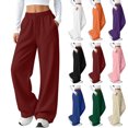 thumbnail image 1 of Women's Baggy Sweatpants with Pockets Casual Drawstring Solid Color Elastic Waist Sports Straight Slim Side Line Track Pants, 1 of 8