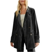 Women's Baggy Velvet Shacket Jacket Velour Notch Collar Blazer Suit Winter Fashion Solid Open Front Cardigan Coats