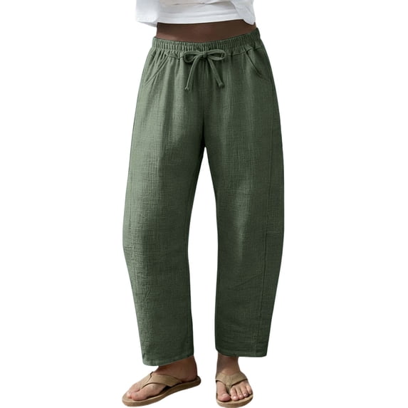 Women's Baggy Wide Leg Palazzo Pants Harem Pants Petite Linen Pants Drawstring Boho Barrel Sweatpants Summer Casual Flowy Breathable Trousers Beach Vacation, Spring Summer Fall, Army Green M