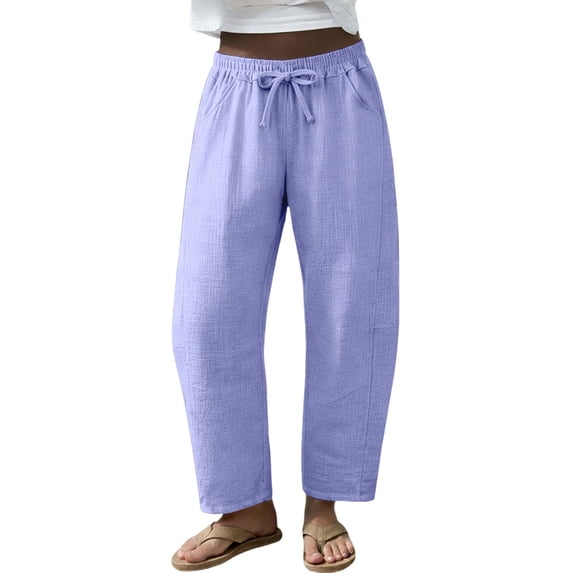 Women's Baggy Wide Leg Palazzo Pants Harem Pants Petite Linen Pants Drawstring Boho Barrel Sweatpants Summer Casual Flowy Breathable Trousers Beach Vacation, Spring Summer Fall, Purple L