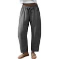 thumbnail image 1 of Women's Baggy Wide Leg Palazzo Pants Harem Pants Petite Linen Pants Drawstring Boho Barrel Sweatpants Summer Casual Flowy Breathable Trousers Beach Vacation, Spring Summer Fall, Dark Gray M, 1 of 9