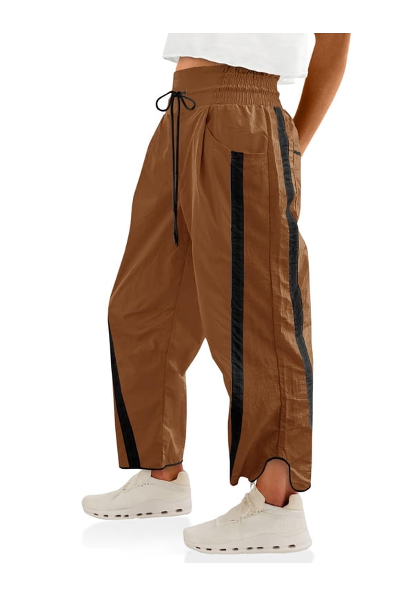 Women's Baggy Wide Leg Pants Casual Drawstring Elastic Waisted Contrast Color Workout Y2K Track Pants