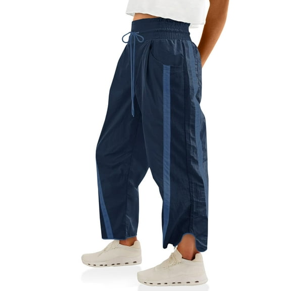 Women's Baggy Wide Leg Pants Casual Drawstring Elastic Waisted Contrast Color Workout Y2K Track Pants