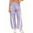 thumbnail image 1 of Women's Baggy Wide Leg Pants Casual Drawstring Elastic Waisted Contrast Color Workout Y2K Track Pants, 1 of 6