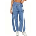thumbnail image 1 of Women's Baggy Wide Leg Pants Casual Drawstring Elastic Waisted Contrast Color Workout Y2K Track Pants, 1 of 6