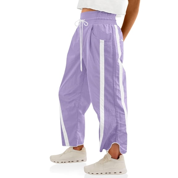 Women's Baggy Wide Leg Pants Casual Drawstring Elastic Waisted Contrast Color Workout Y2K Track Pants