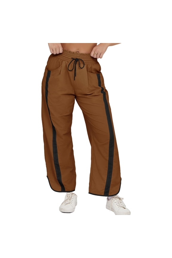 Women's Baggy Wide Leg Pants Casual Drawstring Elastic Waisted Contrast Color Workout Y2K Track Pants