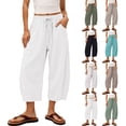 thumbnail image 1 of Women's Baggy Wide Leg Pants Casual Drawstring Sports Pants Loose Elastic Waist Cropped Summer Athletic Pants by Yigetop Light Ashy S, 1 of 7