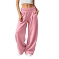 thumbnail image 1 of Women's Baggy Wide Leg Pants High Waisted Elastic Waist Casual Loose Sweatpants Solid Color Lounge Trousers with Pockets, 1 of 8