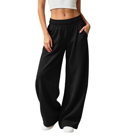 Women's Baggy Wide Leg Pants High Waisted Elastic Waist Casual Loose Sweatpants Solid Color Lounge Trousers with Pockets