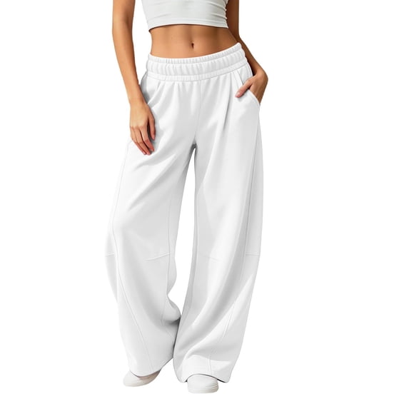 Women's Baggy Wide Leg Pants High Waisted Elastic Waist Casual Loose Sweatpants Solid Color Lounge Trousers with Pockets