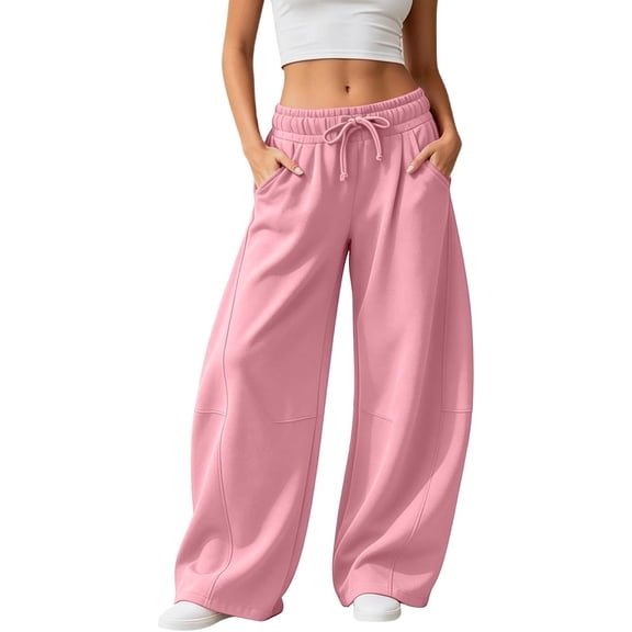 Women's Baggy Wide Leg Sweatpants High Waisted Barrel Sweat Pants Cozy Fleece Loose Fit Lounge Joggers with Deep Pockets Drawstring Casual Athletic Trousers