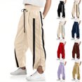 thumbnail image 1 of Women's Baggy Wide Leg Track Pants with Contrast Color and Drawstring Elastic Waist, Casual Loose Fit Sweatpants for Workout, Jogging, or Daily Streetwear Khaki L, 1 of 7
