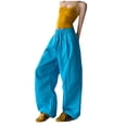 thumbnail image 1 of Women's Baggy Y2K Parachute Pants with Pockets Drawstring Casual Wide Leg Cargo Sweatpants Elastic High Waisted (XL, Blue), 1 of 5
