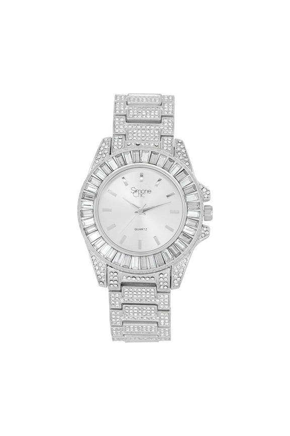 Women's Baguette Cut Diamond Crystal Bling'ed Out Watch - Drop it Down with This Ice on Your Wrist Ladies!! Hakuna Matata!! - ST10372MLA (ST10372MLA Metal SLV SLV/SLV)