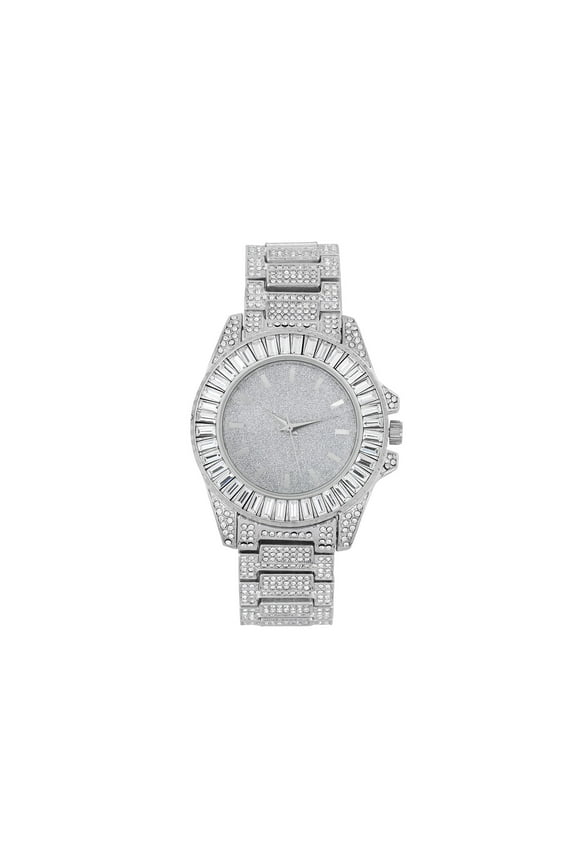 Women's Baguette Cut Diamond Crystal Bling'ed Out Watch - Drop it Down with This Ice on Your Wrist Ladies!! Kakuna Matata!! - ST10372MLA Metal Silver Silver