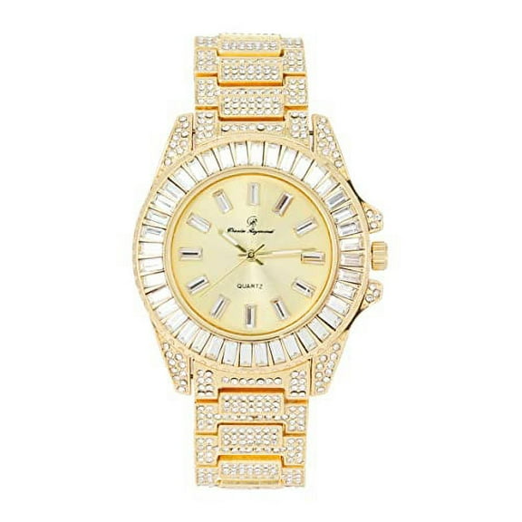 Women's Baguette Cut Iced Out Diamond Watch - Drop it Down with This Bling'ed Out Crystal Watch on Your Wrist Ladies!! Hakuna Matata!! - ST10372MLA (ST10372MLABA Metal Gold)