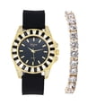 thumbnail image 1 of Women's Baguette Cut Iced Out Diamond Watch - Drop it Down with This Bling'ed Out Crystal Tennis Bracelet on Your Wrist Ladies! - ST10372MLA-TB (ST10372SLA Rubber Gold Blk/Blk- TB), 1 of 9