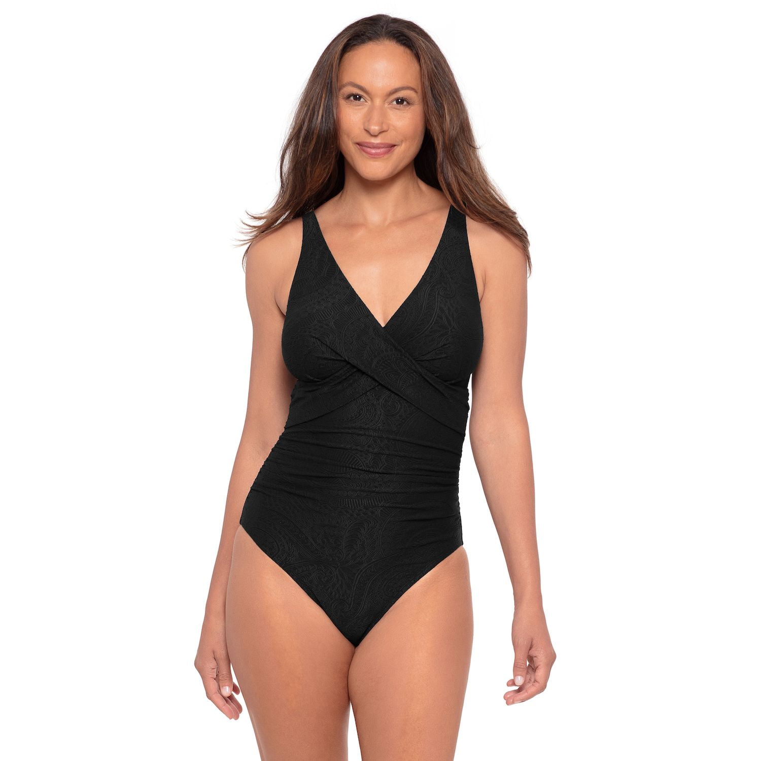 Women's Bal Harbour Paisley Textured Cross Front One-Piece