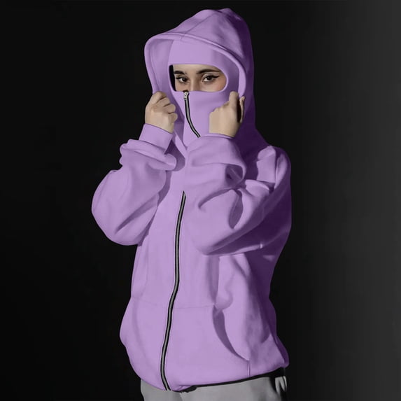 Women's Balaclava Hoodie Zip Up Double Hooded Sweatshirt With Mask Wind Coat