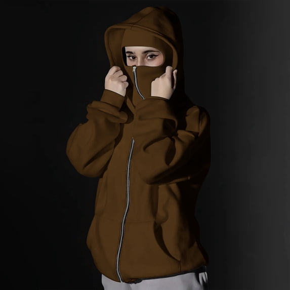 Women's Balaclava Hoodie Zip Up Double Hooded Sweatshirt With Mask Wind Coat