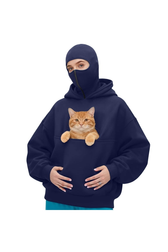 Women's Balaclava Hoodie Zip Up Jacket Double Hooded Sweatshirt With Face Mask Windproof Cold Weather Outdoor | CSEONE,Navy L