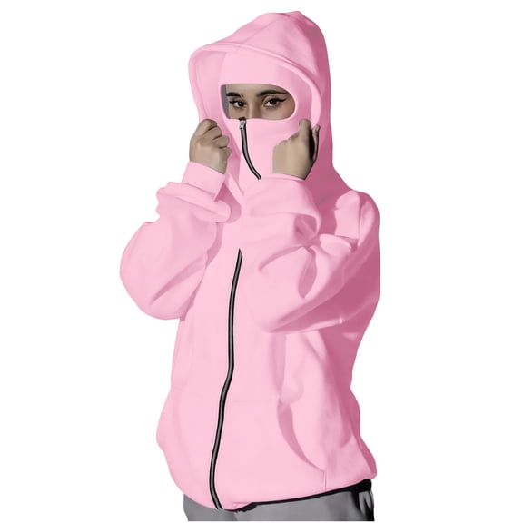 Women's Balaclava Hoodie Zip Up Jacket Double Hooded Sweatshirt With Mask Wind Coat Fashion Casual Trendy Outfits Winter Clothing