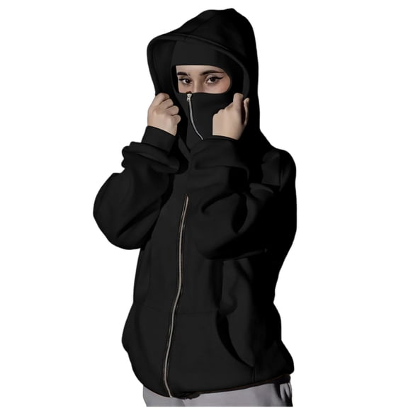 Women's Balaclava Tech Hoodie Zip Up Double Layer Windproof Thermal Fleece Streetwear Y2K Hip Hop Athletic Outdoor Performance Outerwear